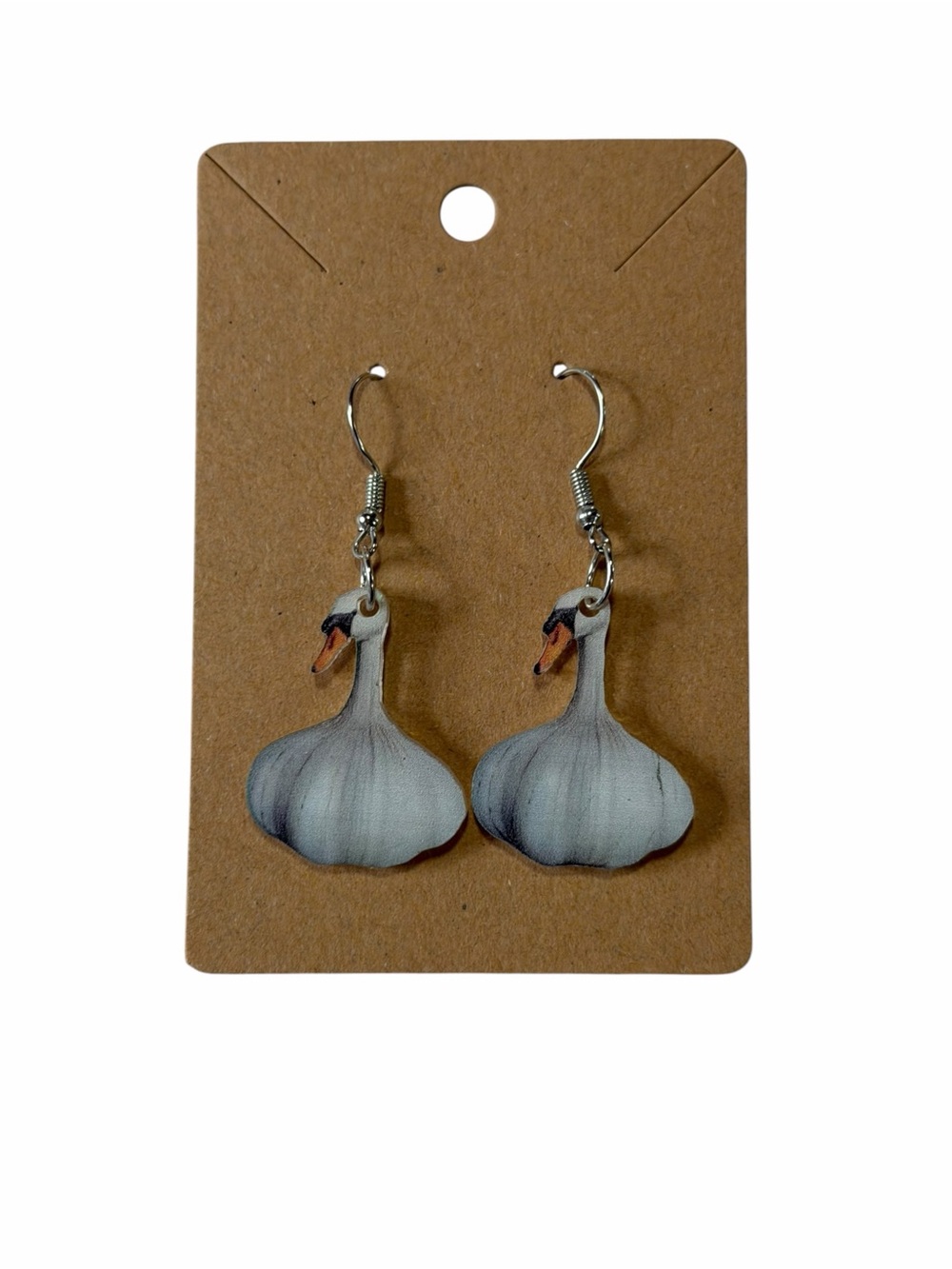 Novelty Swan Garlic Drop Earrings - White